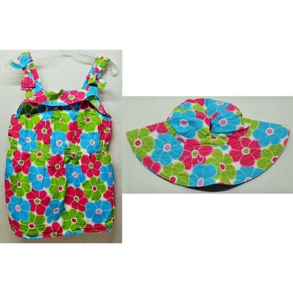 Gymboree Girls' Size 7 2012 Ice Cream Sweetie Bow Ruffle Flower Top w/ Sun Hat - Picture 1 of 4